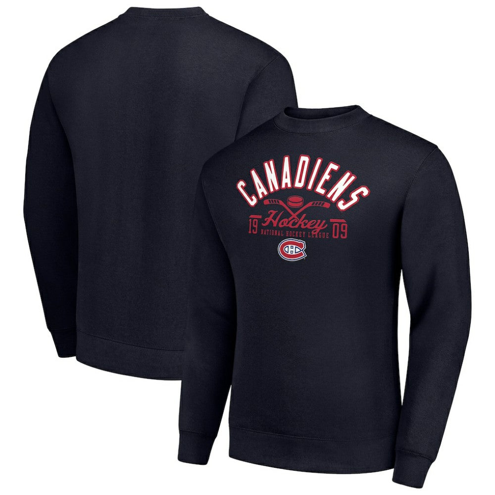 Montreal Canadiens Starter Stick And Puck Logo Fleece Pullover Sweatshirt - Navy Sweatshirts