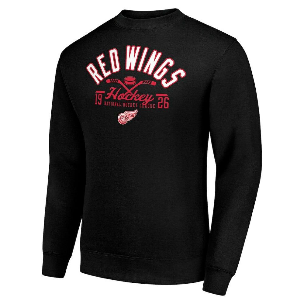 Detroit Red Wings Starter Stick And Puck Logo Fleece Pullover Sweatshirt - Black Sweatshirts