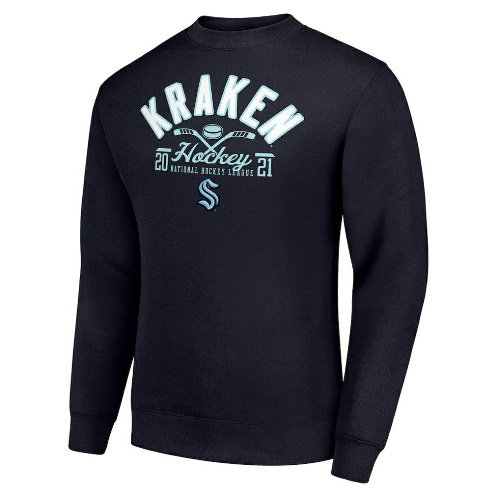 Seattle Kraken Starter Stick And Puck Logo Fleece Pullover Sweatshirt - Navy Sweatshirts