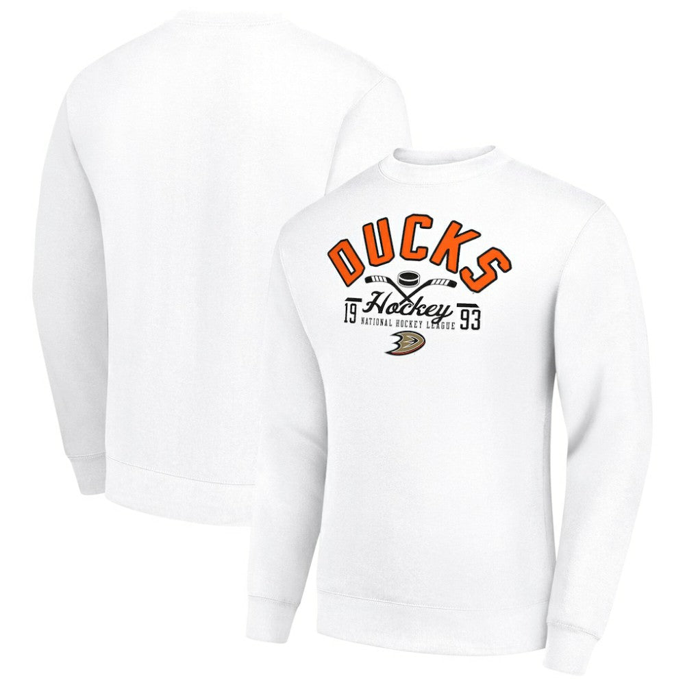 Anaheim Ducks Starter Stick And Puck Logo Fleece Pullover Sweatshirt - White Sweatshirts