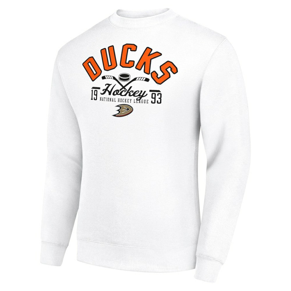 Anaheim Ducks Starter Stick And Puck Logo Fleece Pullover Sweatshirt - White Sweatshirts