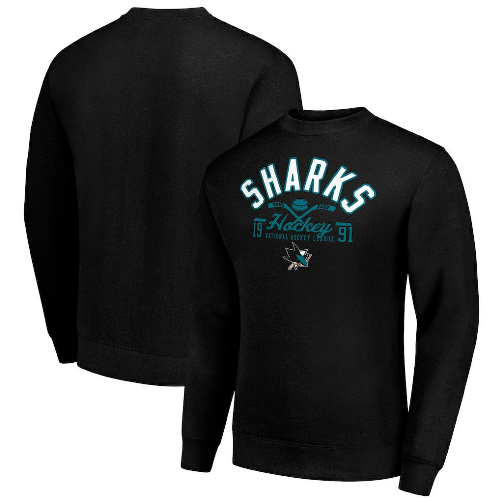 San Jose Sharks Starter Stick And Puck Logo Fleece Pullover Sweatshirt - Black Sweatshirts