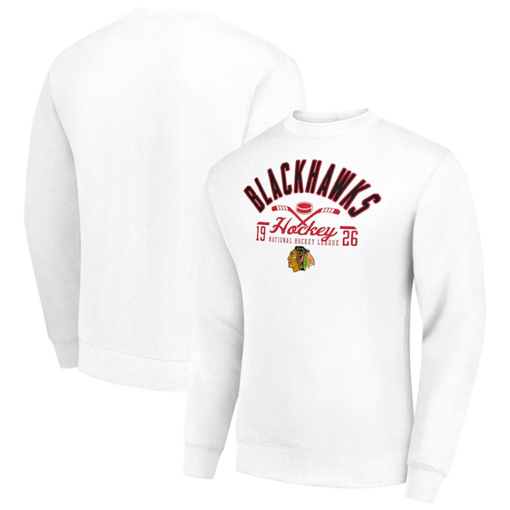 Chicago Blackhawks Starter Stick And Puck Logo Fleece Pullover Sweatshirt - White Sweatshirts