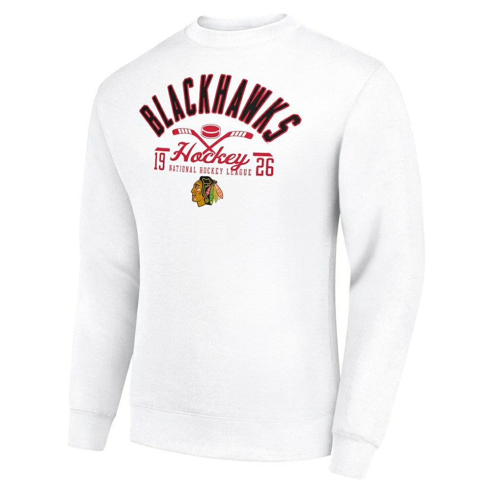 Chicago Blackhawks Starter Stick And Puck Logo Fleece Pullover Sweatshirt - White Sweatshirts