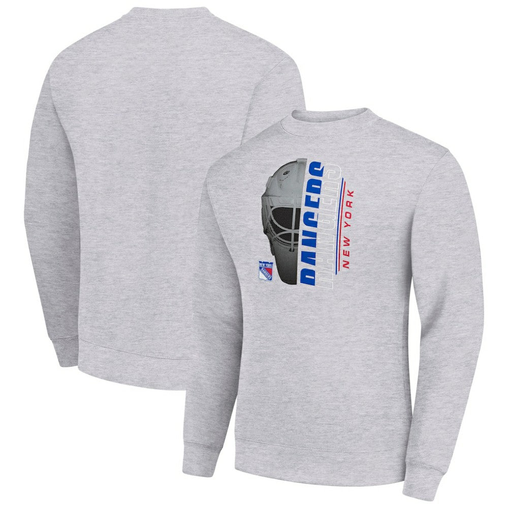 New York Rangers Starter  Half Helmet Team Logo Pullover Sweatshirt - Heather Gray Sweatshirts