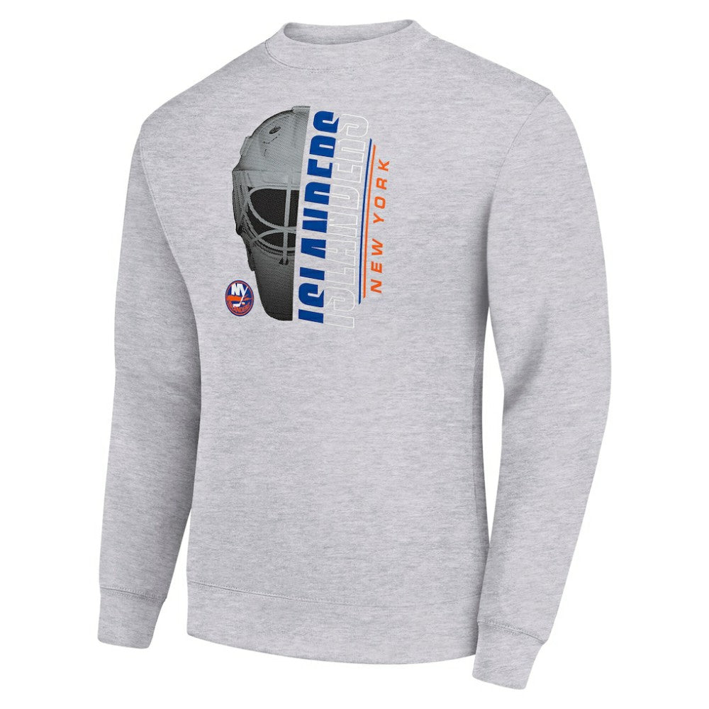 New York Islanders Starter  Half Helmet Team Logo Pullover Sweatshirt - Heather Gray Sweatshirts