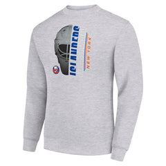 New York Islanders Starter  Half Helmet Team Logo Pullover Sweatshirt - Heather Gray Sweatshirts
