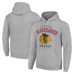 Chicago Blackhawks Starter Logo Pullover Hoodie - Heather Gray Hoodies