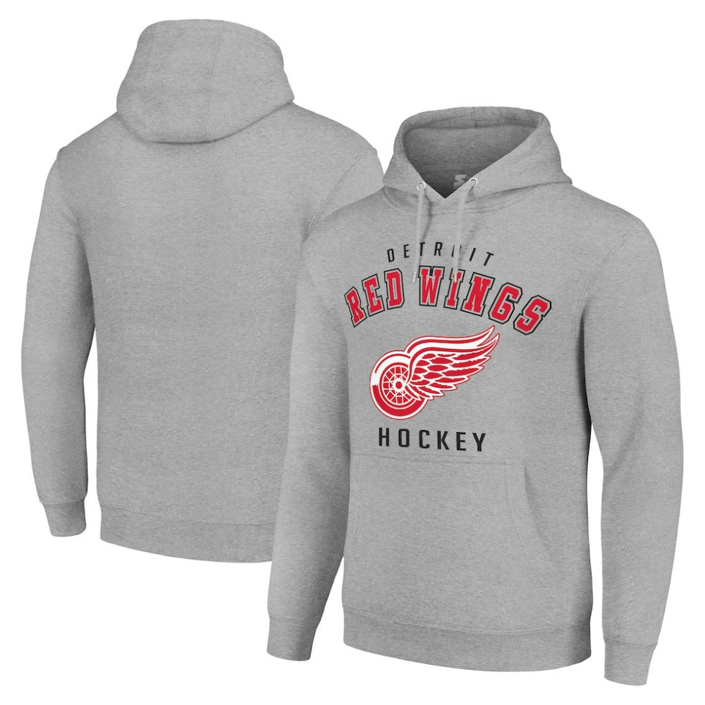 Detroit Red Wings Starter Logo Pullover Hoodie - Heather Gray Hoodies