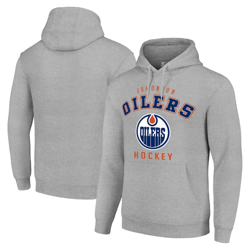 Edmonton Oilers Starter Logo Pullover Hoodie - Heather Gray Hoodies