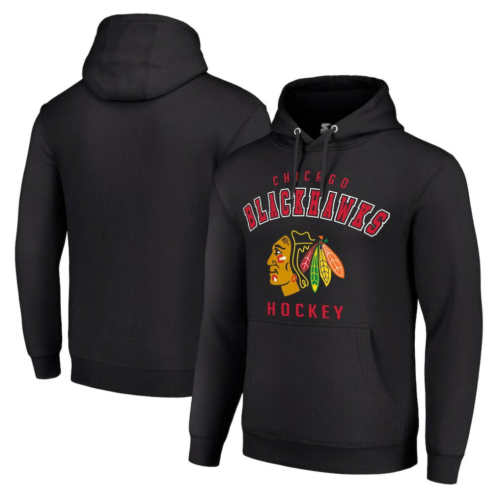 Chicago Blackhawks Starter Logo Pullover Hoodie - Black Hoodies