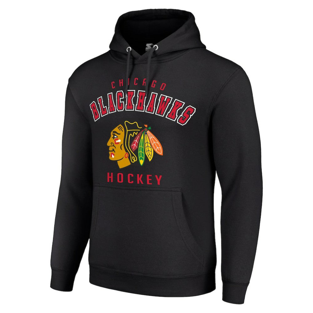 Chicago Blackhawks Starter Logo Pullover Hoodie - Black Hoodies