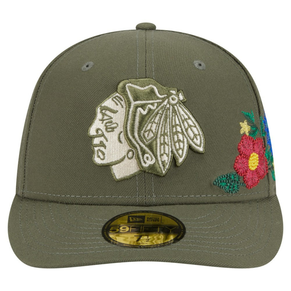 Chicago Blackhawks New Era Tonal Florals 59FIFTY Fitted Hat - Olive Hats