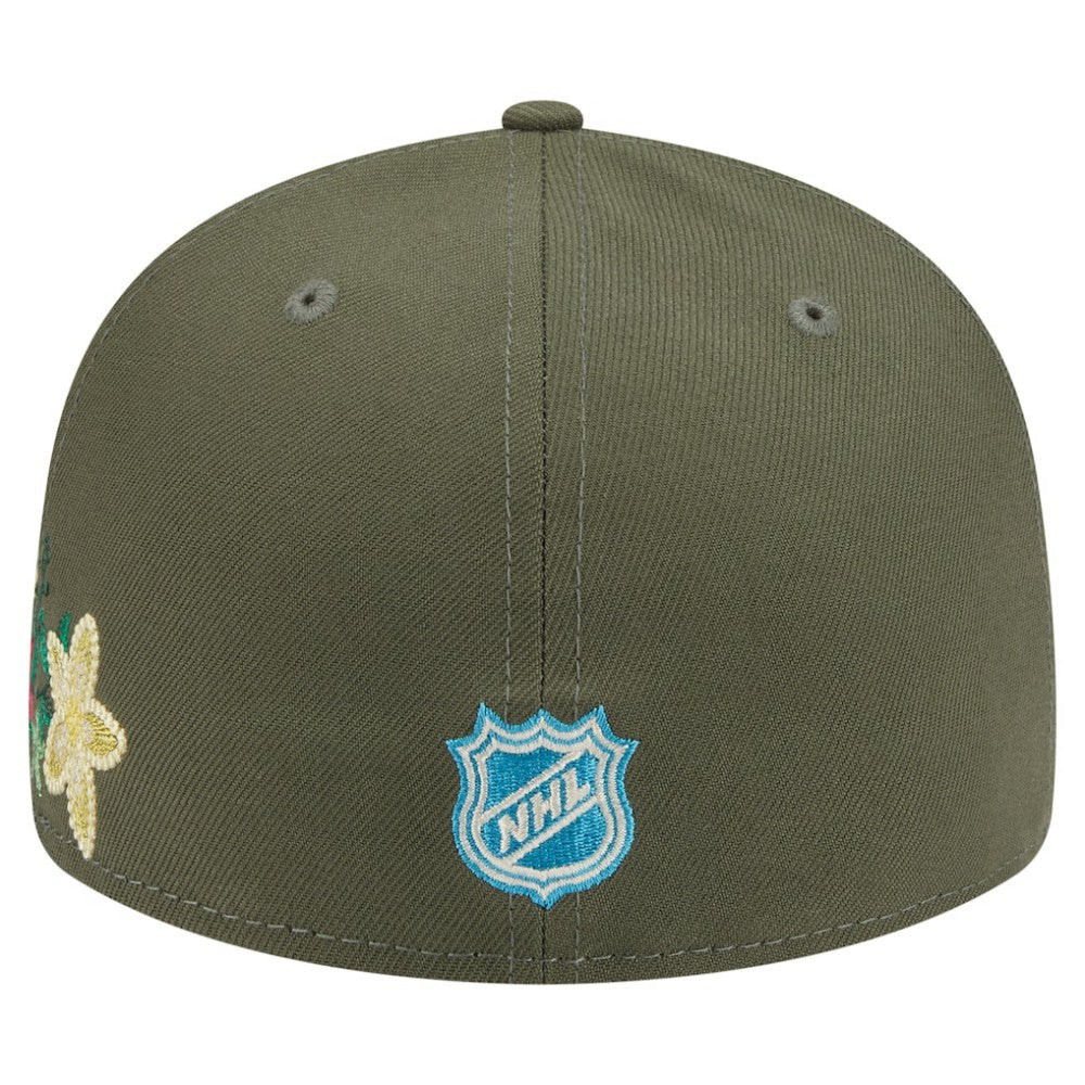 Chicago Blackhawks New Era Tonal Florals 59FIFTY Fitted Hat - Olive Hats