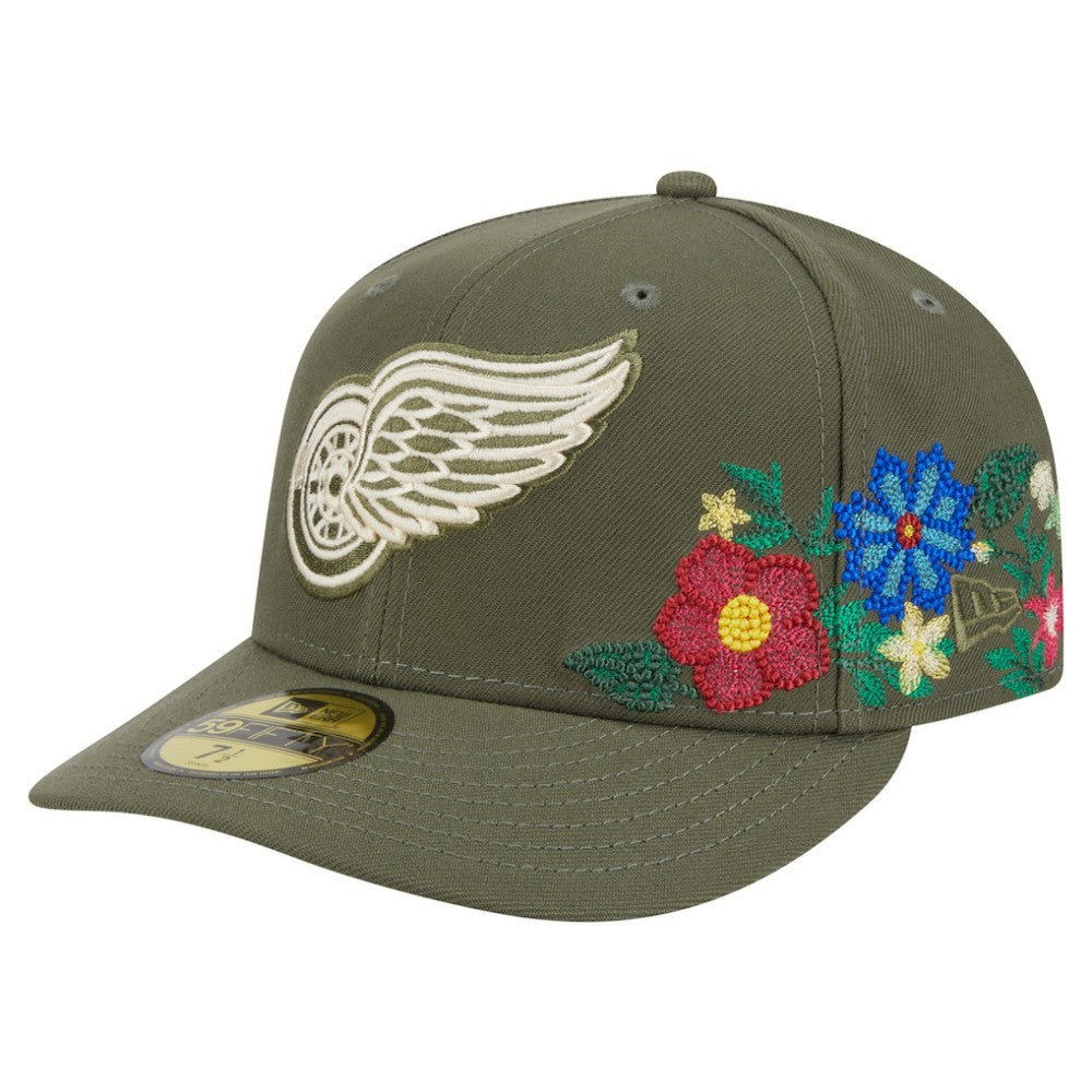 Detroit Red Wings New Era Tonal Florals 59FIFTY Fitted Hat - Olive Hats