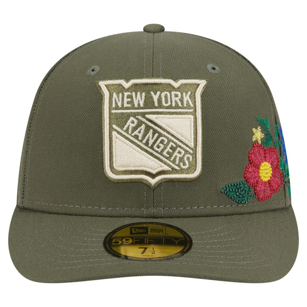 New York Rangers New Era Tonal Florals 59FIFTY Fitted Hat - Olive Hats