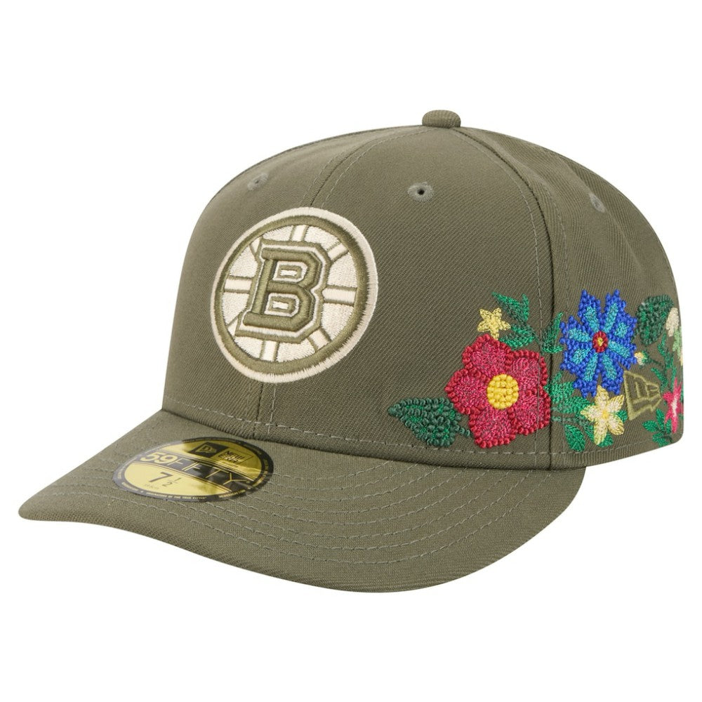 Boston Bruins New Era Tonal Florals 59FIFTY Fitted Hat - Olive Hats
