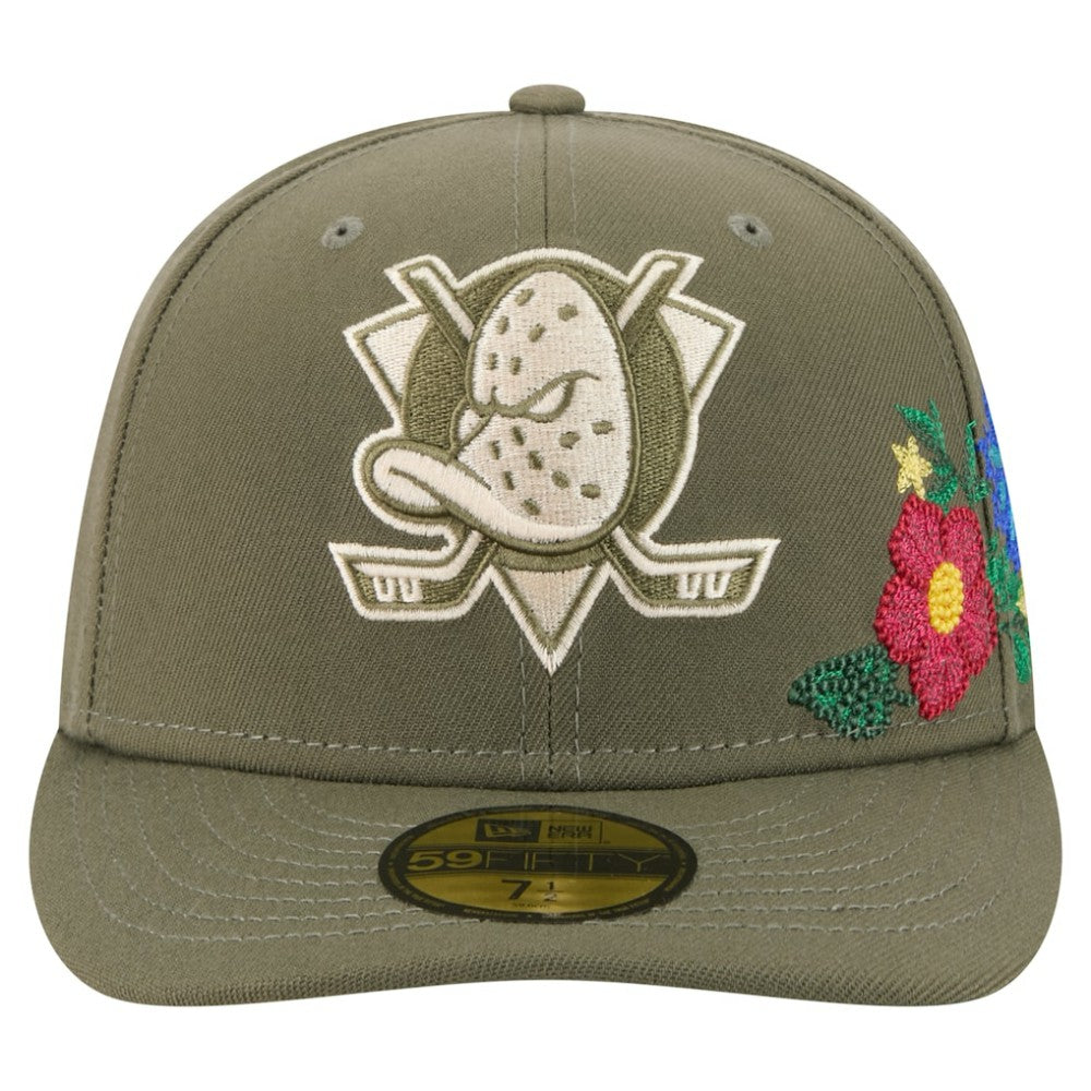 Anaheim Ducks New Era Tonal Florals 59FIFTY Fitted Hat - Olive Hats