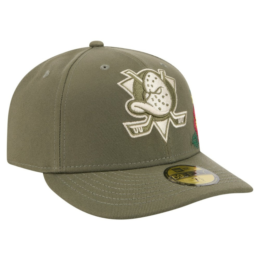 Anaheim Ducks New Era Tonal Florals 59FIFTY Fitted Hat - Olive Hats