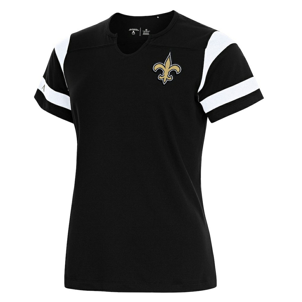 New Orleans Saints Antigua Women's Encounter Short Sleeve Notch Neck Top - Black outlet