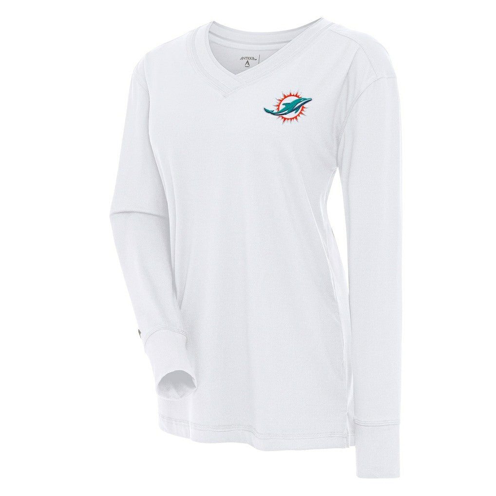 Miami Dolphins Antigua Women's Symbolic Long Sleeve V-Neck Top - White cheap