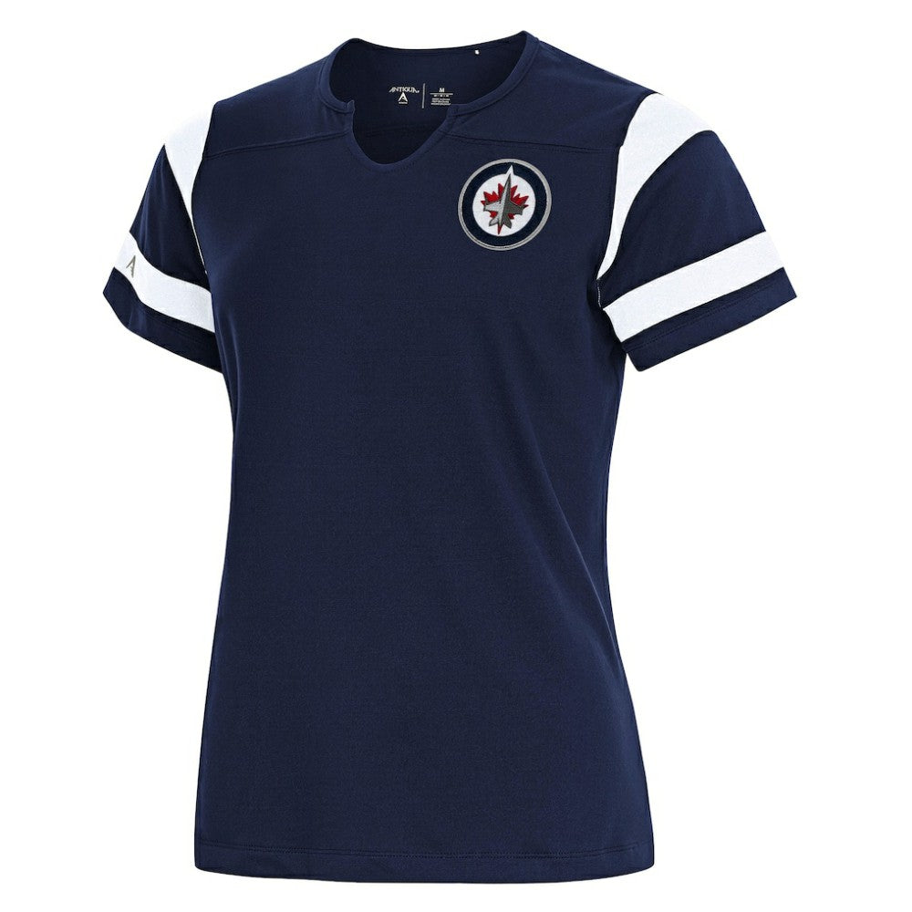 Winnipeg Jets Antigua Women's Encounter Short Sleeve Notch Neck Top - Navy Tops