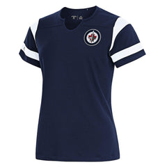 Winnipeg Jets Antigua Women's Encounter Short Sleeve Notch Neck Top - Navy Tops