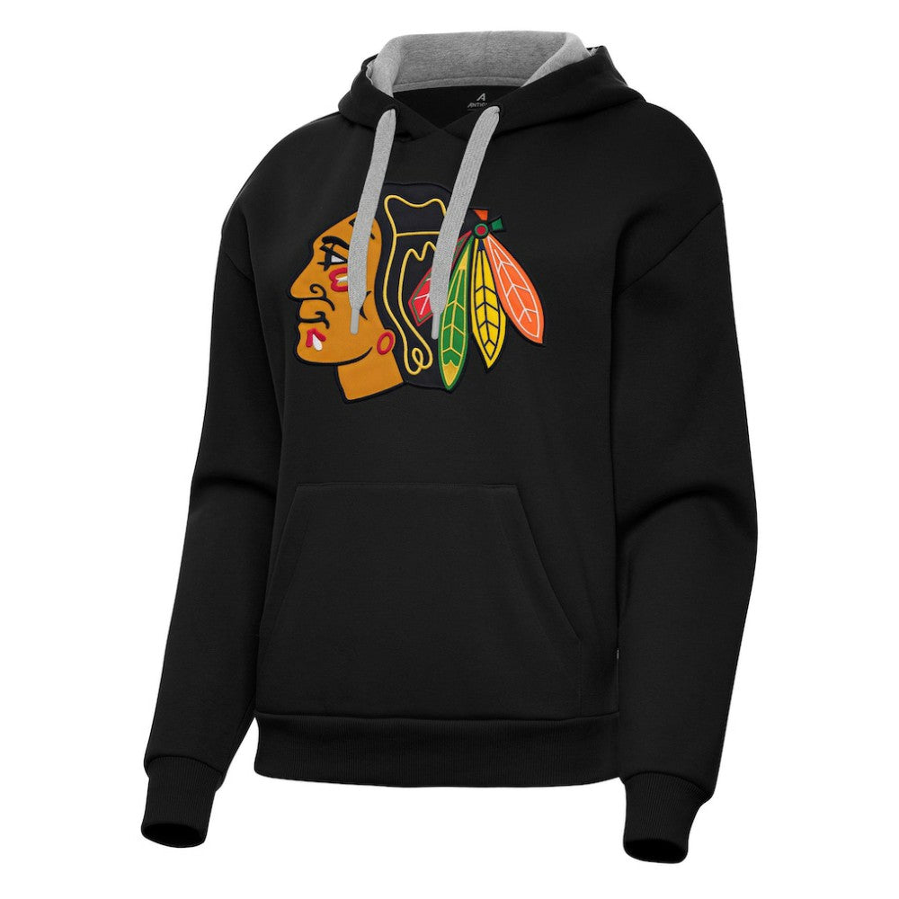 Chicago Blackhawks Antigua Women's Victory Pullover Hoodie - Black Hoodies