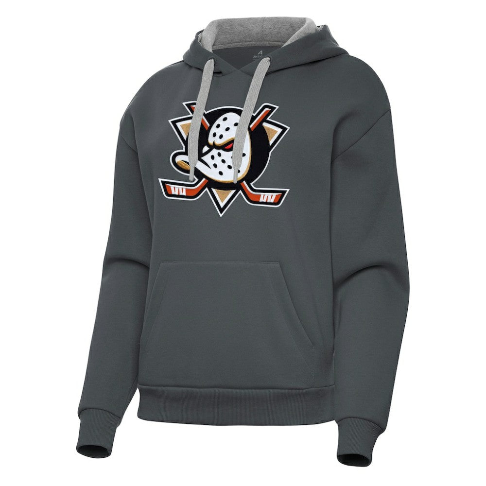 Anaheim Ducks Antigua Women's Victory Pullover Hoodie - Charcoal Hoodies