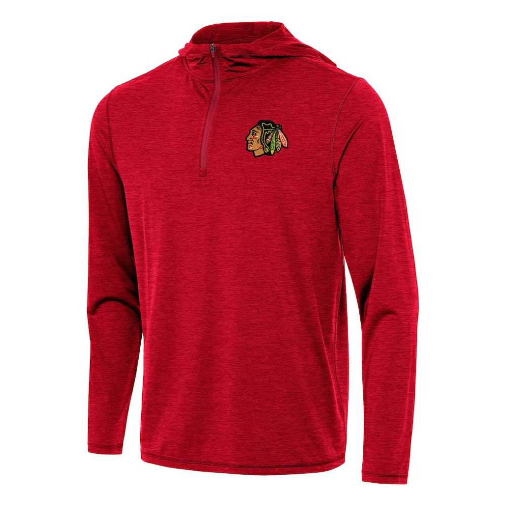 Chicago Blackhawks Antigua Tidy Quarter-Zip Hoodie - Heather Red Hoodies