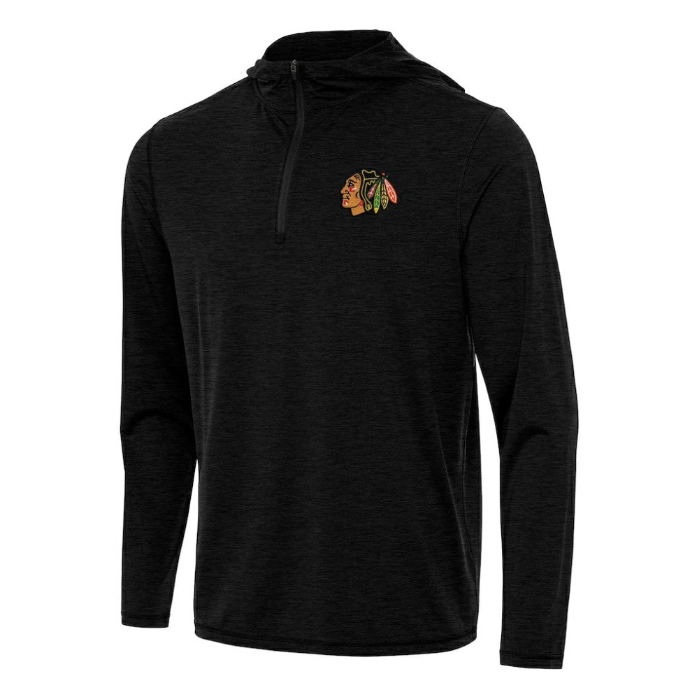 Chicago Blackhawks Antigua Tidy Quarter-Zip Hoodie - Heather Black Hoodies