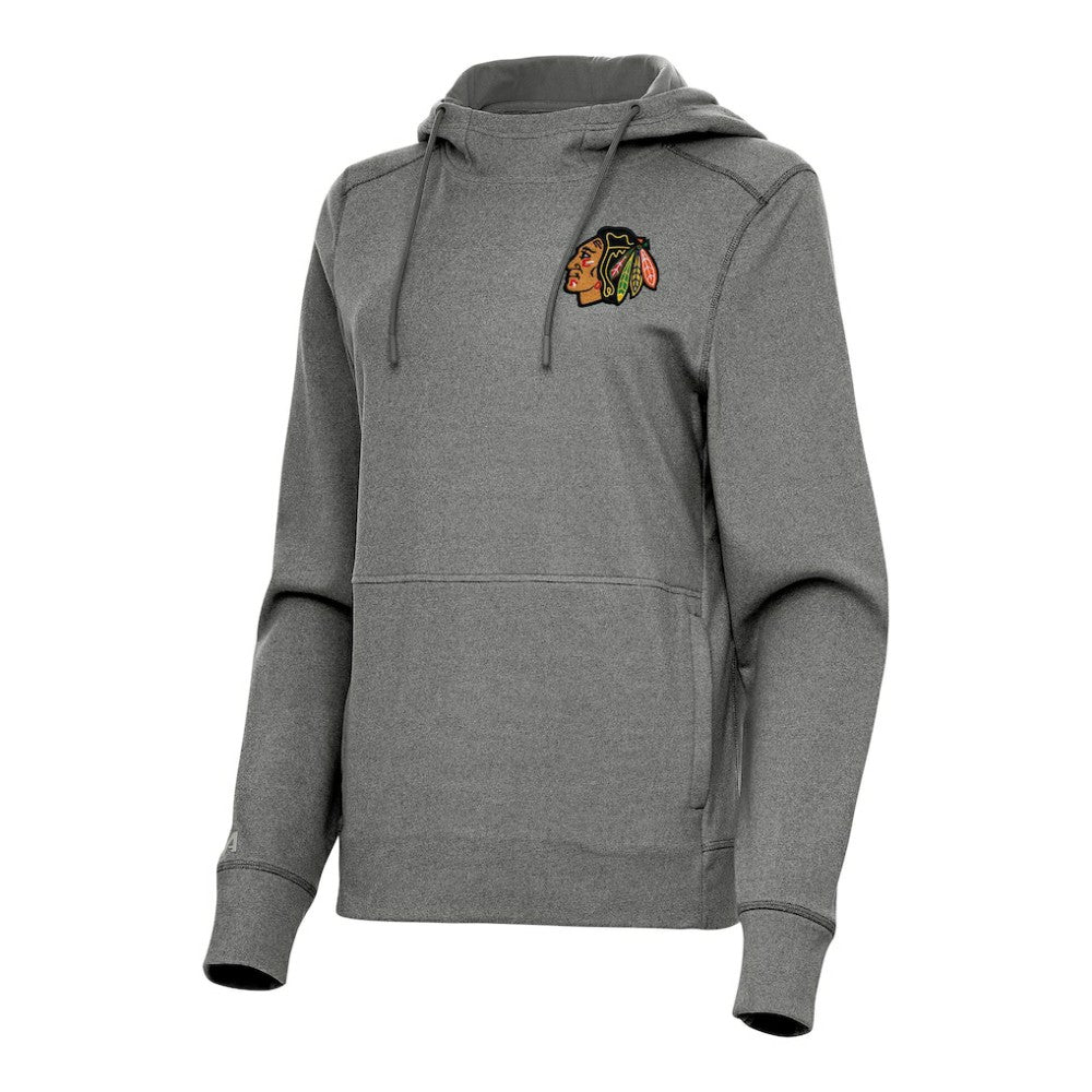 Chicago Blackhawks Antigua Women's Justice Pullover Hoodie - Heather Black Hoodies