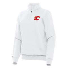 Calgary Flames Antigua Women's Victory Quarter-Zip Sweatshirt - White Sweatshirts
