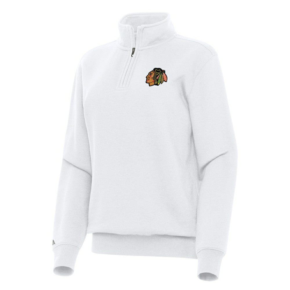 Chicago Blackhawks Antigua Women's Victory Quarter-Zip Sweatshirt - White Sweatshirts