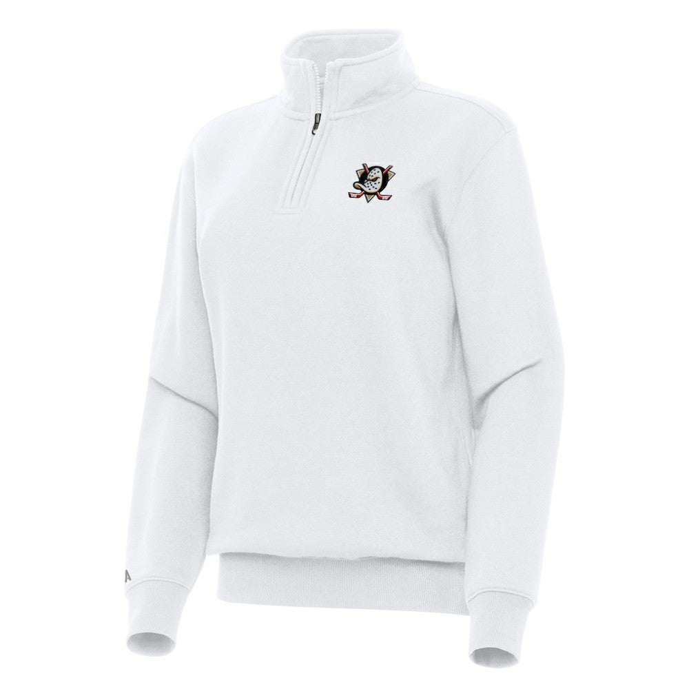 Anaheim Ducks Antigua Women's Victory Quarter-Zip Sweatshirt - White Sweatshirts