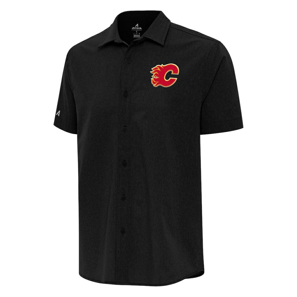 Calgary Flames Antigua Activate Woven Short Sleeve Button-Up Shirt - Black