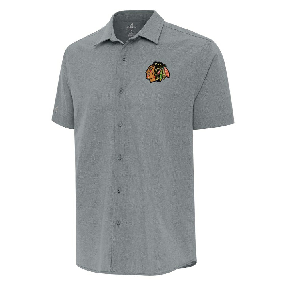Chicago Blackhawks Antigua Activate Woven Short Sleeve Button-Up Shirt - Gray