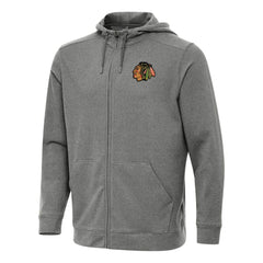 Chicago Blackhawks Antigua Effortless Full-Zip Hoodie Jacket - Heather Black Hoodies