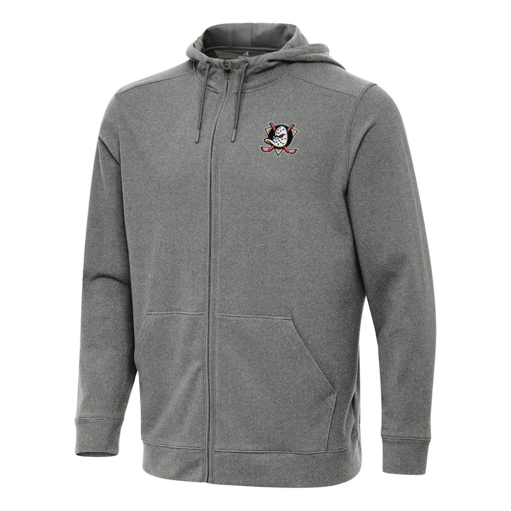 Anaheim Ducks Antigua Effortless Full-Zip Hoodie Jacket - Heather Black Hoodies