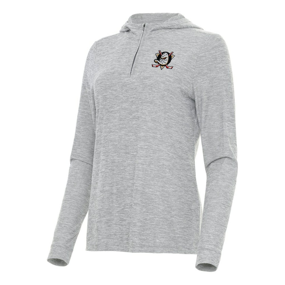 Anaheim Ducks Antigua Women's Daybreak Quarter-Zip Hoodie - Heather Gray Hoodies