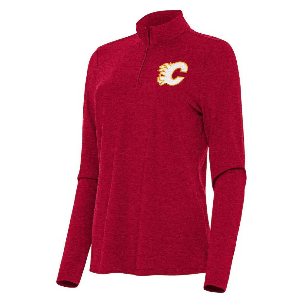 Calgary Flames Antigua Women's Bright Quarter-Zip Top - Heather Red Tops