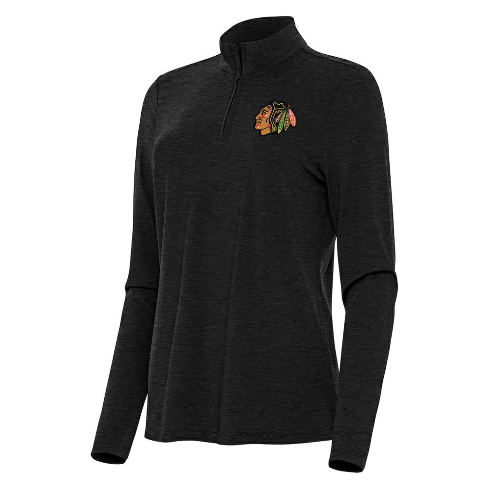 Chicago Blackhawks Antigua Women's Bright Quarter-Zip Top - Heather Black Tops