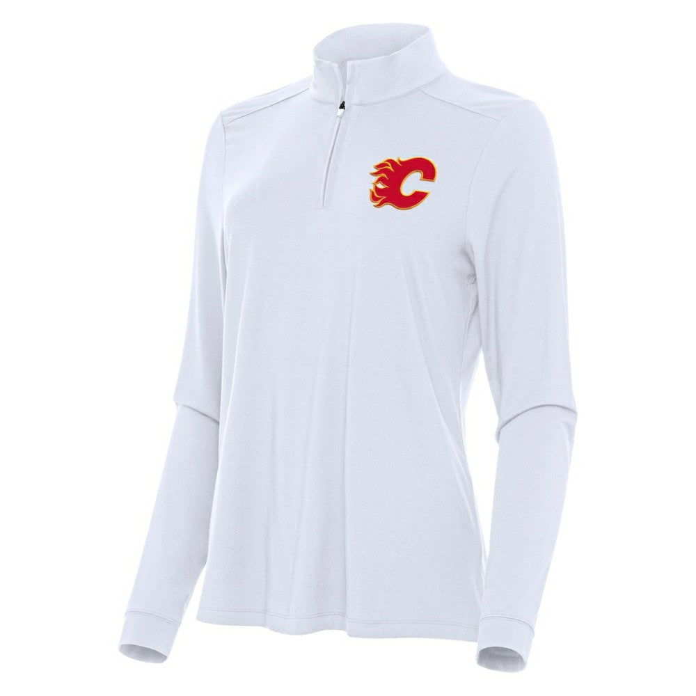 Calgary Flames Antigua Women's Intent Quarter-Zip Top - White Tops