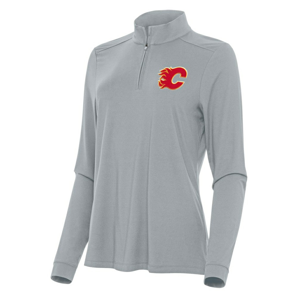 Calgary Flames Antigua Women's Intent Quarter-Zip Top - Gray Tops