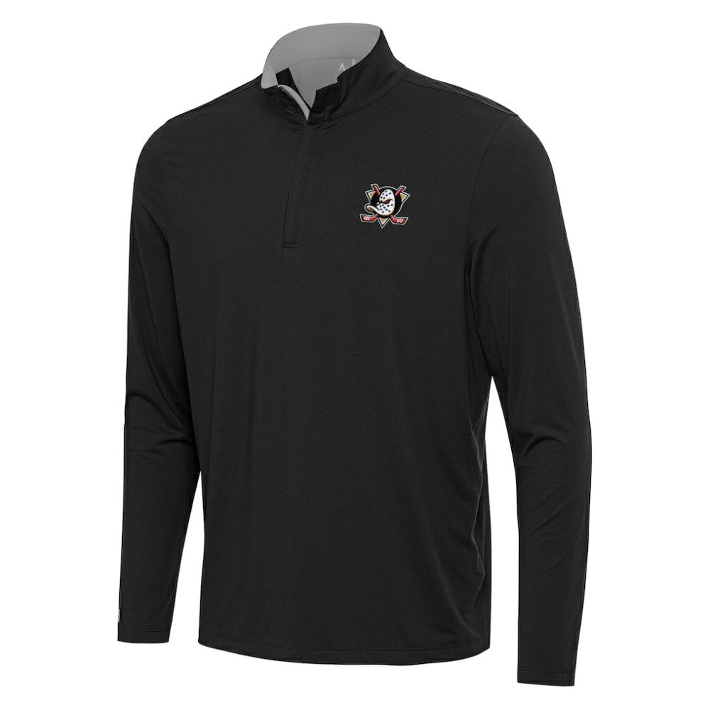 Anaheim Ducks Antigua Content Quarter-Zip Pullover Top - Black/Gray Pullover