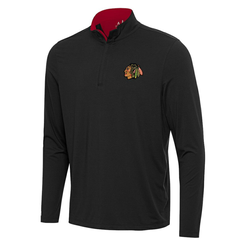 Chicago Blackhawks Antigua Content Quarter-Zip Pullover Top - Black/Red Pullover