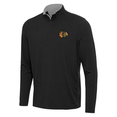 Chicago Blackhawks Antigua Content Quarter-Zip Pullover Top - Black/Gray Pullover