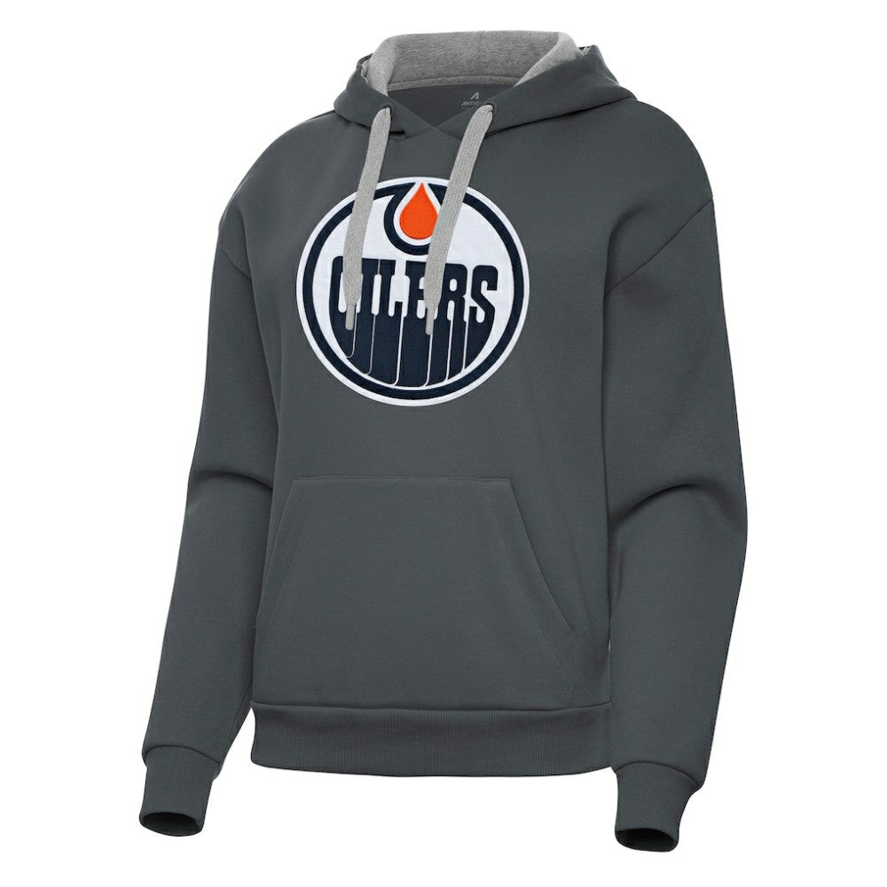 Edmonton Oilers Antigua Women's Victory Pullover Hoodie - Charcoal Hoodies