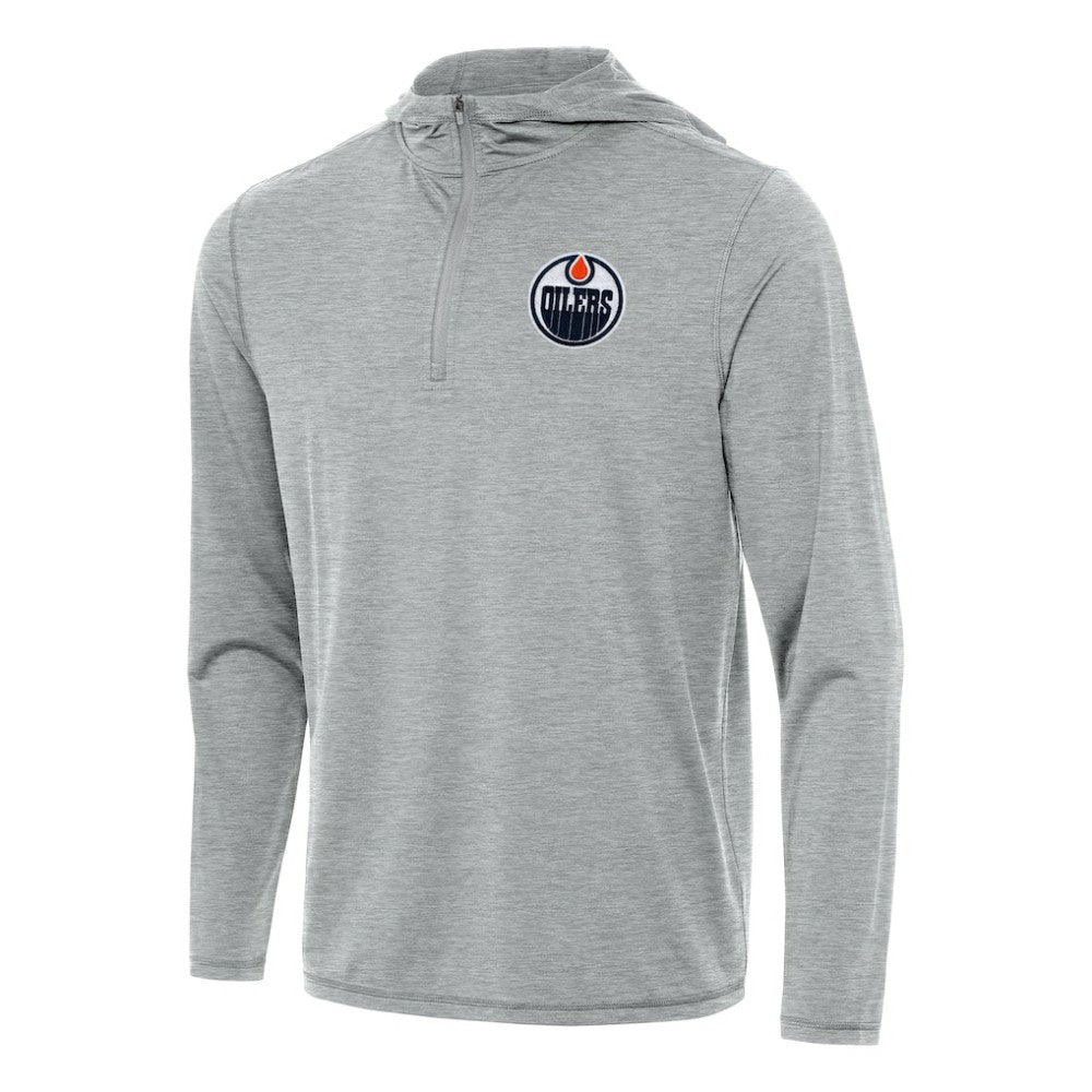 Edmonton Oilers Antigua Tidy Quarter-Zip Hoodie - Heather Gray Hoodies