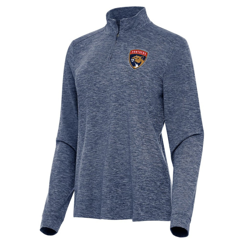 Florida Panthers Antigua Women's Mentor Quarter-Zip Mock Long Sleeve Top - Heather Navy Tops
